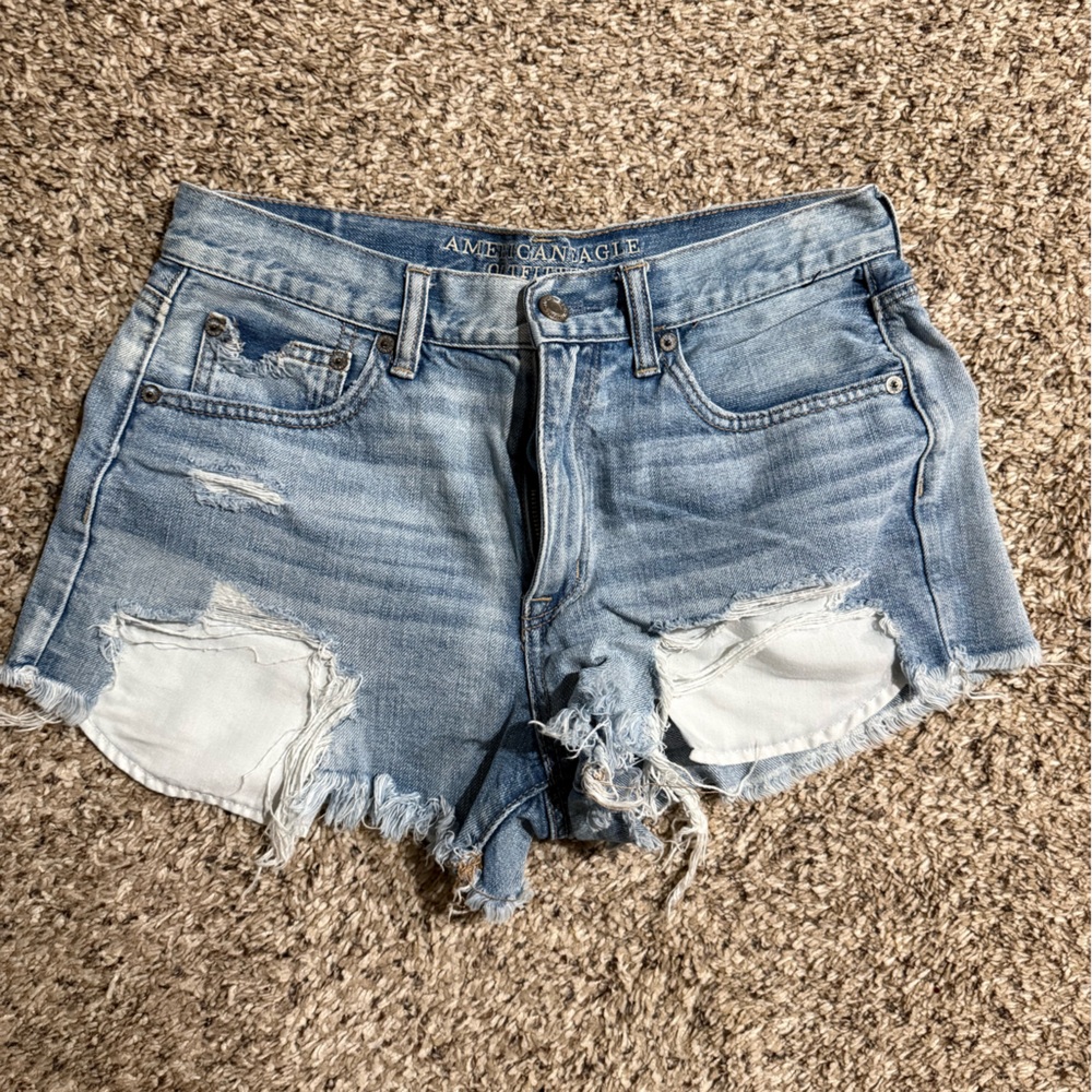 American Eagle Outfitters Light Blue Distressed Denim Shorts